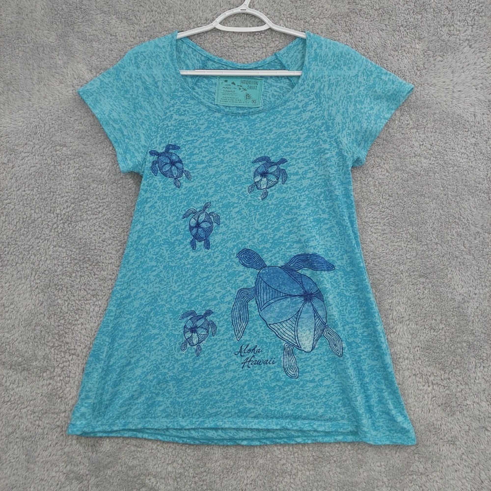 Hawaiian Drift T-Shirt Women's XS Blue‎ Sea Turtle Aloha Hawaii Hand Dyed Tee